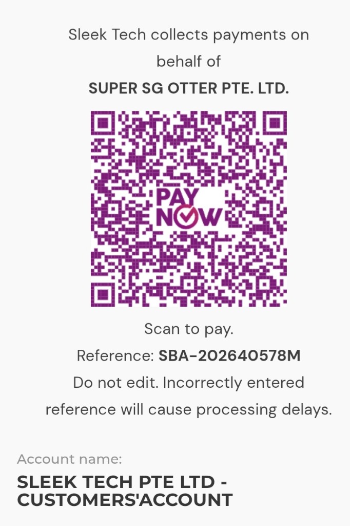 PayNow QR Code - Sleek Tech collects payments on behalf of SUPER SG OTTER PTE. LTD.